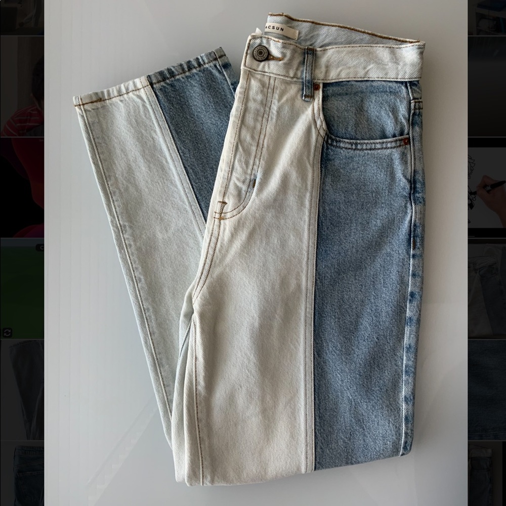 Two toned high rise straight jean